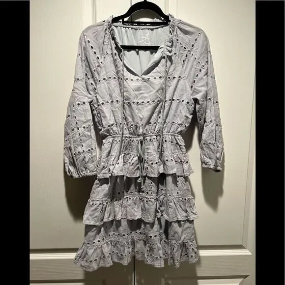 T by Talia Tier Floral bohemian Eyelet Cottage Core Mini Dress - Picture 1 of 4